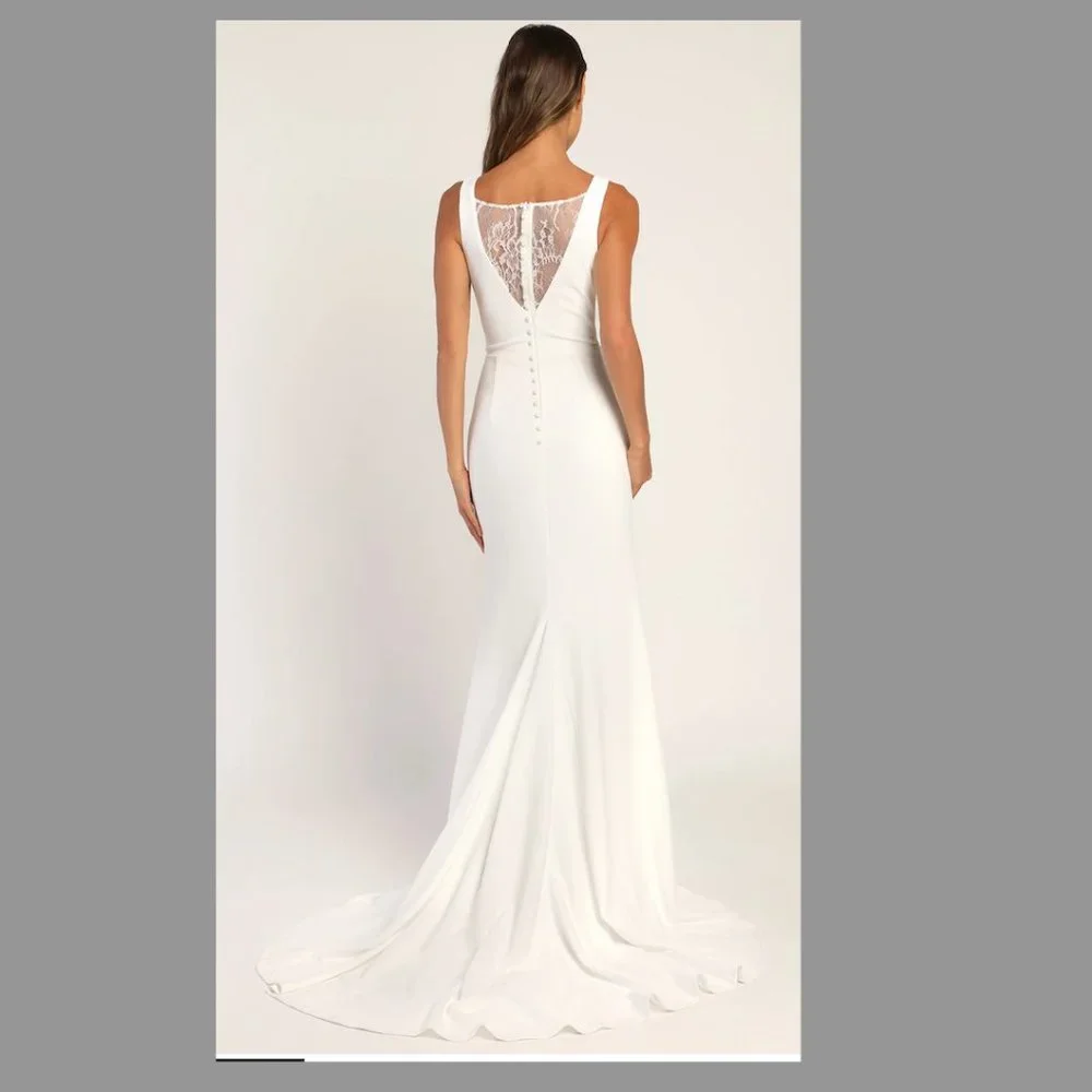 Lulu's Long-Lasting Love Ivory Lace V-Neck Mermaid Dress - Picture 3 of 15